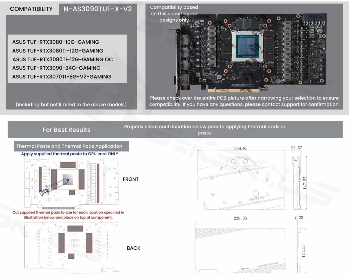 Bykski N-AS3090TUF-X-V2 ASUS TUF RTX3090/3080/3070Ti GAMING Full Coverage GPU Water Block & Backplate - Image 7