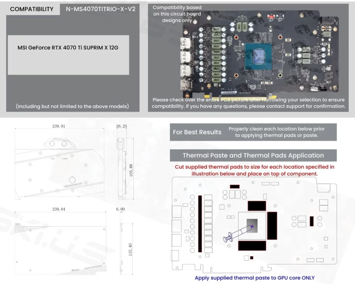 Bykski N-MS4070TITRIO-X-V2 MSI GeForce RTX4070Ti SUPRIM X 12G Full Coverage GPU Water Block & Backplate - Image 3
