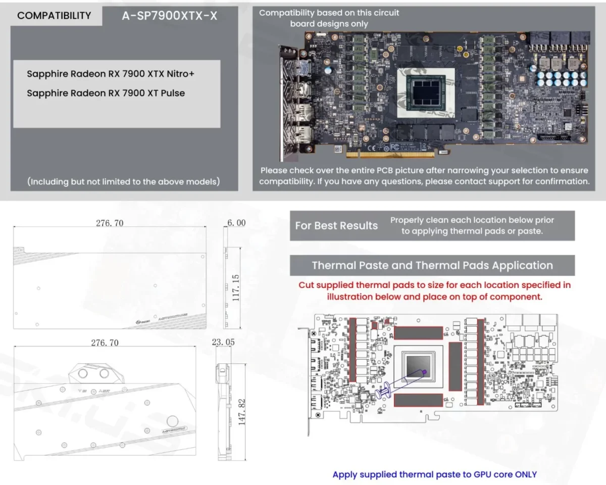 Bykski A-SP7900XTX-X Sapphire Radeon RX7900 XTX Nitro+ Full Coverage GPU Water Block & Backplate - Image 6