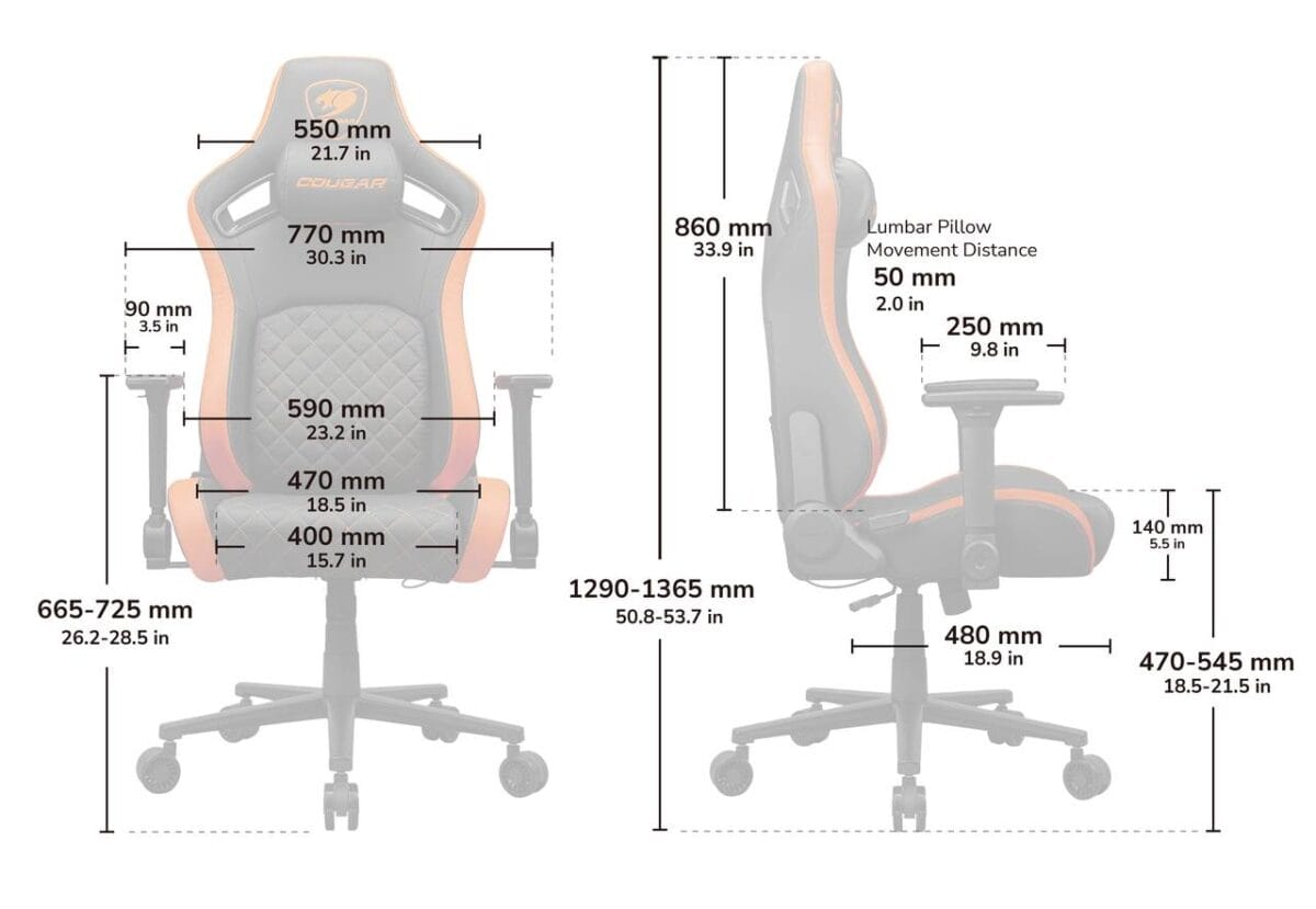 Cougar Defensor Gaming Chair - Orange Stitch, Imitation Linen - Image 6