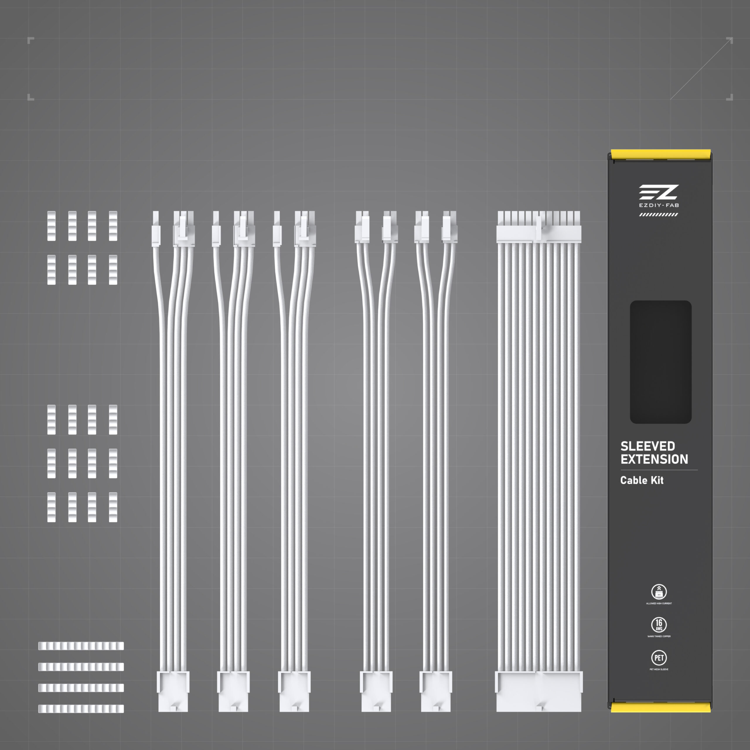 Amazon07_1全白 EZDIY-FAB 16 AWG PSU Premium Nylon Sleeved Extension Cable Kit -All White - Image 1