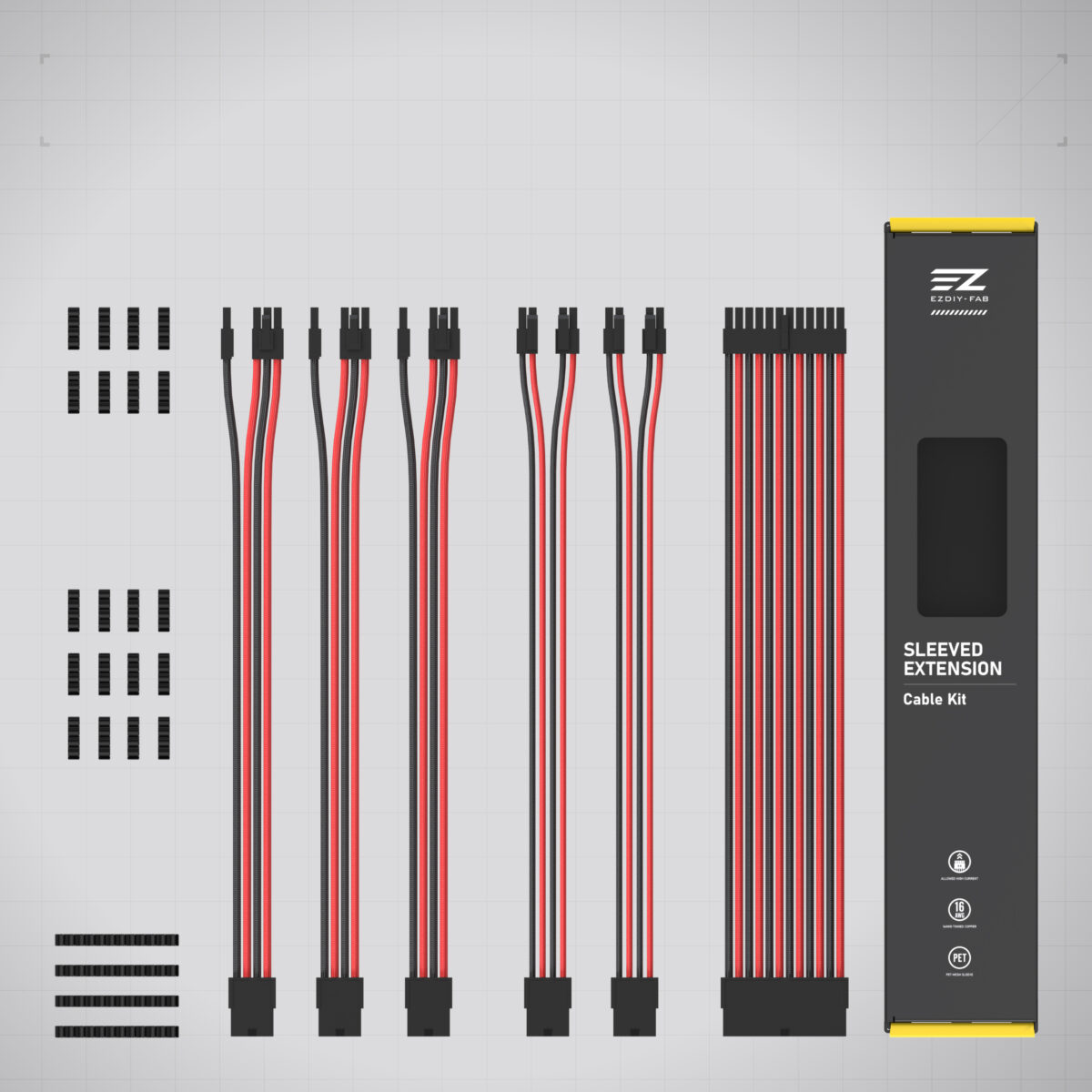 EZDIY-FAB 16 AWG PSU Premium Nylon Sleeved Extension Cable Kit - Black/Red - Image 15