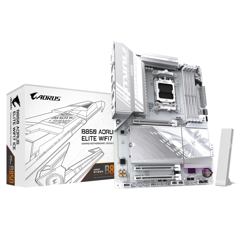 GA-B850-A-ELITE-WF7-ICE_Box Gigabyte B850 AORUS ELITE WIFI7 ICE AMD B850 Ryzen Socket AM5 ATX Desktop Motherboard - Image 1