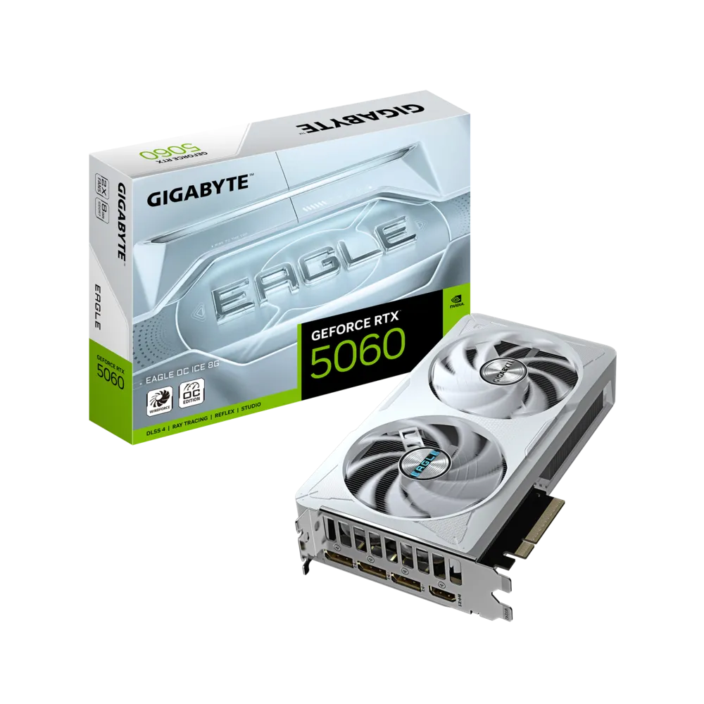 GV-N5060EAGLEOC ICE-8GD_Box Gigabyte GeForce RTX 5060 EAGLE OC ICE 8G GV-N5060EAGLEOC ICE-8GD 8GB GDDR7 128-bit PCIe 5.0 Desktop Graphics Card - Image 1